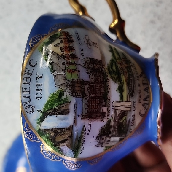 Hand Painted Canada Souvenir Tea Cup & Saucer, Made in Japan, Iridescent Blue - Picture 3 of 6